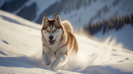 Siberian Husky in Action on a Winter Trail