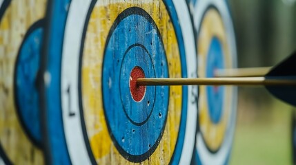 An arrow embedded precisely in the center of a target.