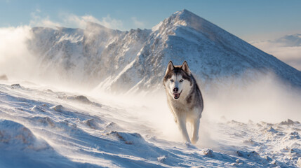Husky Running Freely in Snow