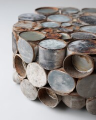 Abstract Industrial Sculpture with Metallic Cylinders in Minimalist Setting