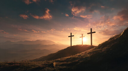 Christian Landscape with Three Crosses
