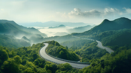 Countryside Road in Summer Mountains