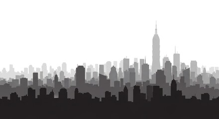 Fototapeta premium Monochromatic Silhouette of a Cityscape with Towering Buildings Against a Light Background