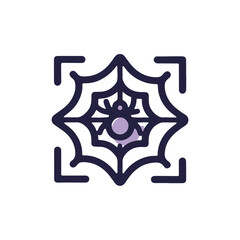 Spider in a web illustration with detailed lines and a playful design, on a transparent background, concept of Halloween decorations or themes