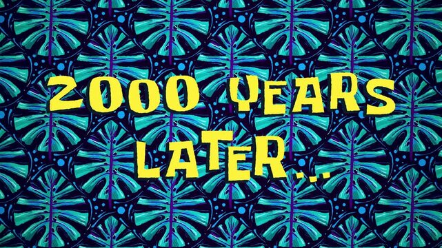 “2000 years later” Cartoon Retro Time Card banner 4k animation.