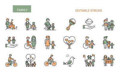 Family activities and relationships icons people children