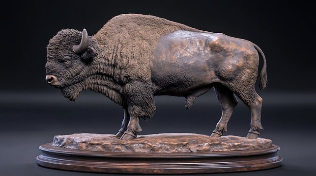 Detailed bronze sculpture of a bison.
