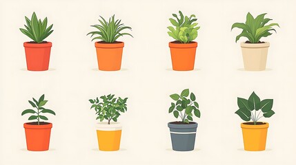 Fototapeta premium Various houseplants in pots, displayed in a grid.