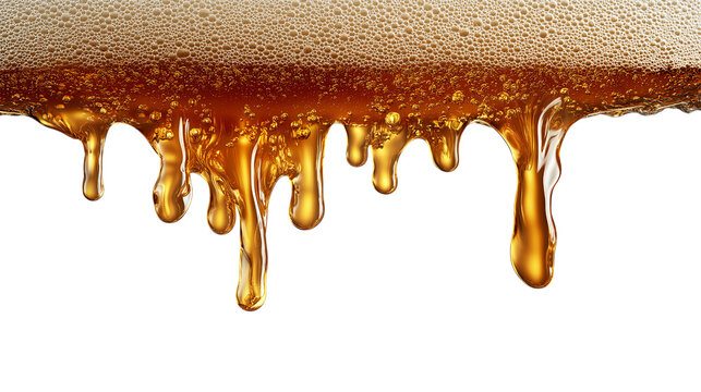 Amber Beer with Rich Foam Drips on a Transparent Backdrop Image