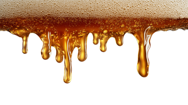 Amber Beer with Rich Foam Drips on a Transparent Backdrop Image - Powered by Adobe