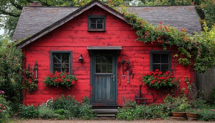 Charming Red Cottage Garden Haven