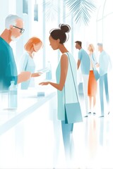 Diverse ticket collectors engaging with customers in a vibrant venue bustling with activity