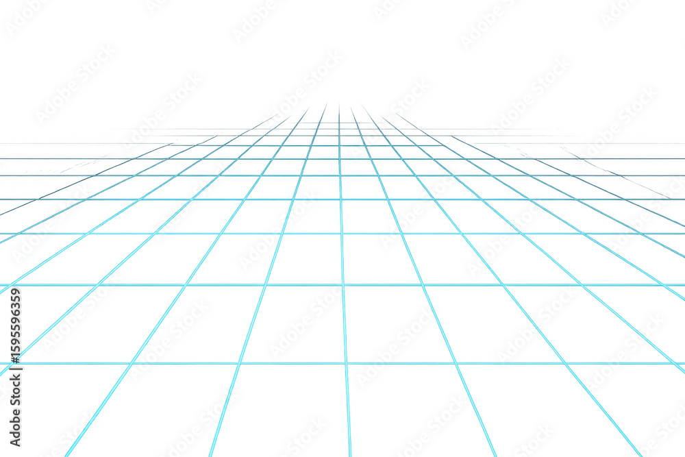 Poster glowing perspective grid creating a virtual space on transparent background, ideal for digital and f