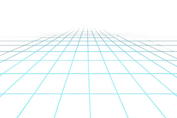 Obraz premium Glowing perspective grid creating a virtual space on transparent background, ideal for digital and futuristic compositions
