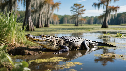 Fototapeta premium alligator in the swamp