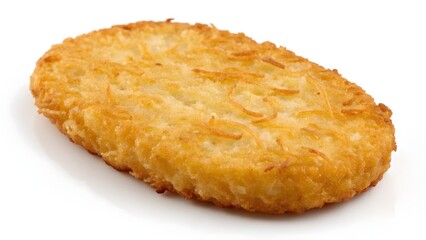 Golden Hash Brown: A close-up, studio shot highlights the crisp, golden exterior of a perfectly cooked hash brown. The detailed texture and appetizing appearance make it ideal for culinary projects.