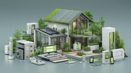 Innovative Smart Home with Eco-Friendly Design and Solar Panels