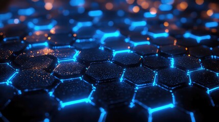 Technology Background with Glowing Blue Hexagons Network Representing Digital Infrastructure Network Solutions and Future Technologies for IT Solutions Web Design and Digital Projects