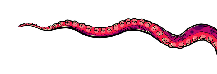 Purple octopus tentacles reaching upwards, squid-like marine animal body parts protruding from out of frame, cut for food or frame design, cartoon colour sketch anime vector illustration.  © Very Well Studio