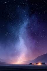 Journey of the Israelites through the Desert under a starry night sky and glowing campfires