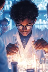 Young Black male speculator collaborating with diverse professionals in glass fiber research