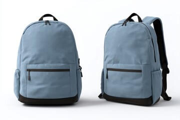 Two Blue Backpacks with Black Trim on a White Background