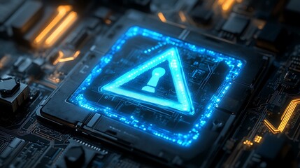 Security warning symbol displayed on a circuit board.