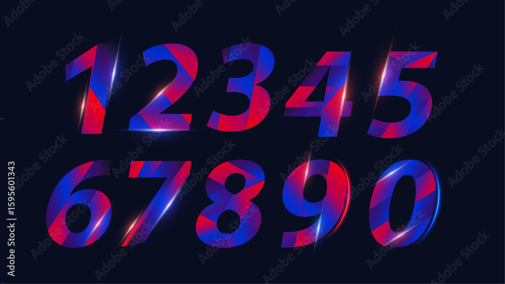 Fototapete Colorful Gradient Number Style Font. One to Nine Isolated Letters. Birthday numbers Vector design elements. Modern numbers set. Vector 3d illustration. Realistic Neon characters. 