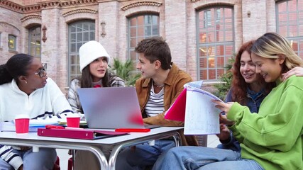 A lively group of university students engaging in collaborative study, sharing notes, and discussing projects enthusiastically, showcasing friendship and teamwork during their academic journey - Powered by Adobe