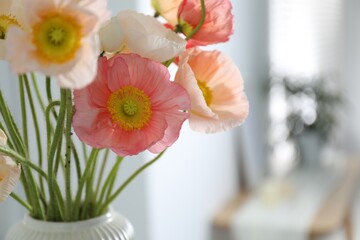 Bouquet of beautiful poppy flowers indoors, closeup