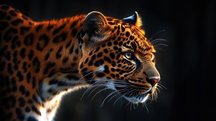 Obraz premium Leopard portrait with dramatic side lighting.