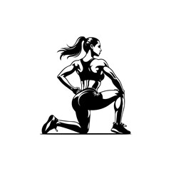 Obraz premium Powerful Female Athlete in a Dynamic Kneeling Pose.