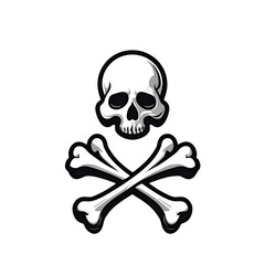 A classic pirate jolly roger flag, a symbol of danger and death, features a human skull and crossbones illustration on a black background