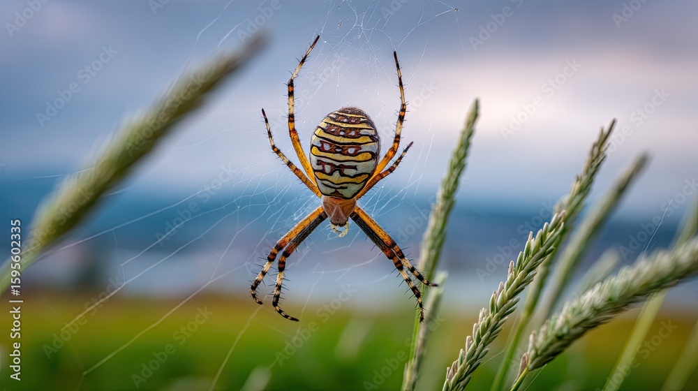 Wall mural close-up of a spider with intricate patterns on its body.