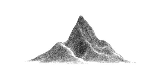 Single mountain stipple texture landscape. Abstract hill, volcano, halftone grain effect. Dotted gradation mountain peak dotwork style. Vector graphic vintage illustration