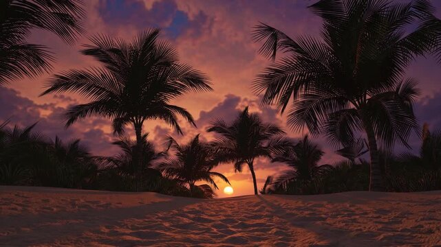 Stunning Arafa Beach Sunset Palm Trees, Footprints in Sand, and a Warm Glow.