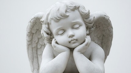 A serene cherubic statue, resting peacefully.