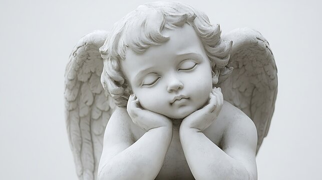 A serene cherubic statue, resting peacefully.