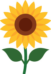 Bright Sunflower Vector with Green Stem and Leaves