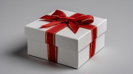 Elegant White Gift Box with Red Ribbon: A Festive Presentation