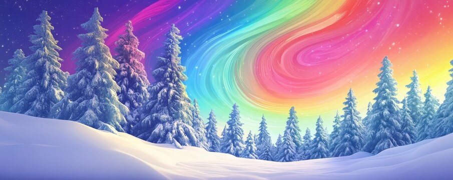 Winter wonderland with a vibrant aurora borealis - Powered by Adobe