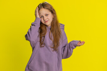 Young preteen child girl kid feeling hopelessness and loneliness, nervous breakdown, loses becoming...