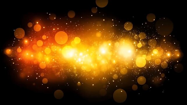 Abstract design with glowing orange and yellow circles on black background.