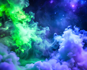 Colorful Space Nebula with Stars in Purple, Green, and Blue Tones