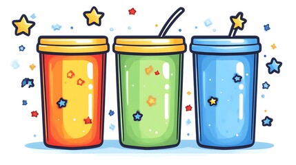 Colorful drink tumblers with glitter and confetti.