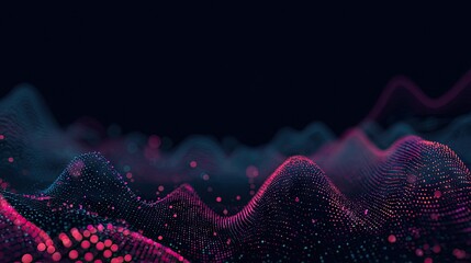 Abstract digital landscape with glowing particles.