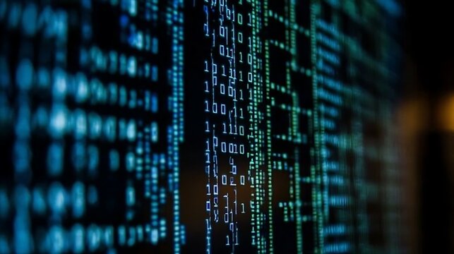 Close-up view of binary code displayed on a screen.