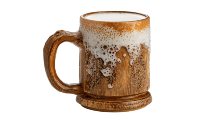 Rustic Wooden Beer Mug with Foam Topped Beverage Refreshing Drink