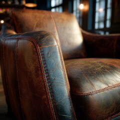 Close-Up of a Brown Leather Armchair with Rustic Texture