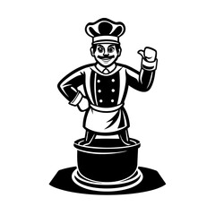 Heroic Chef Mascot Standing On Pot Vector